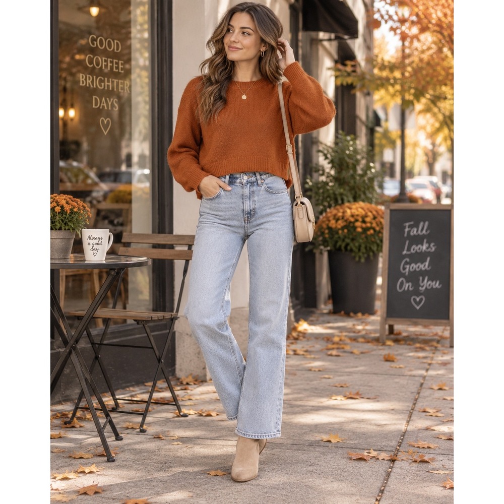 Forever 21 Burnt Orange Cropped Knit Sweater Rust Crewneck Cozy Fall Y2K